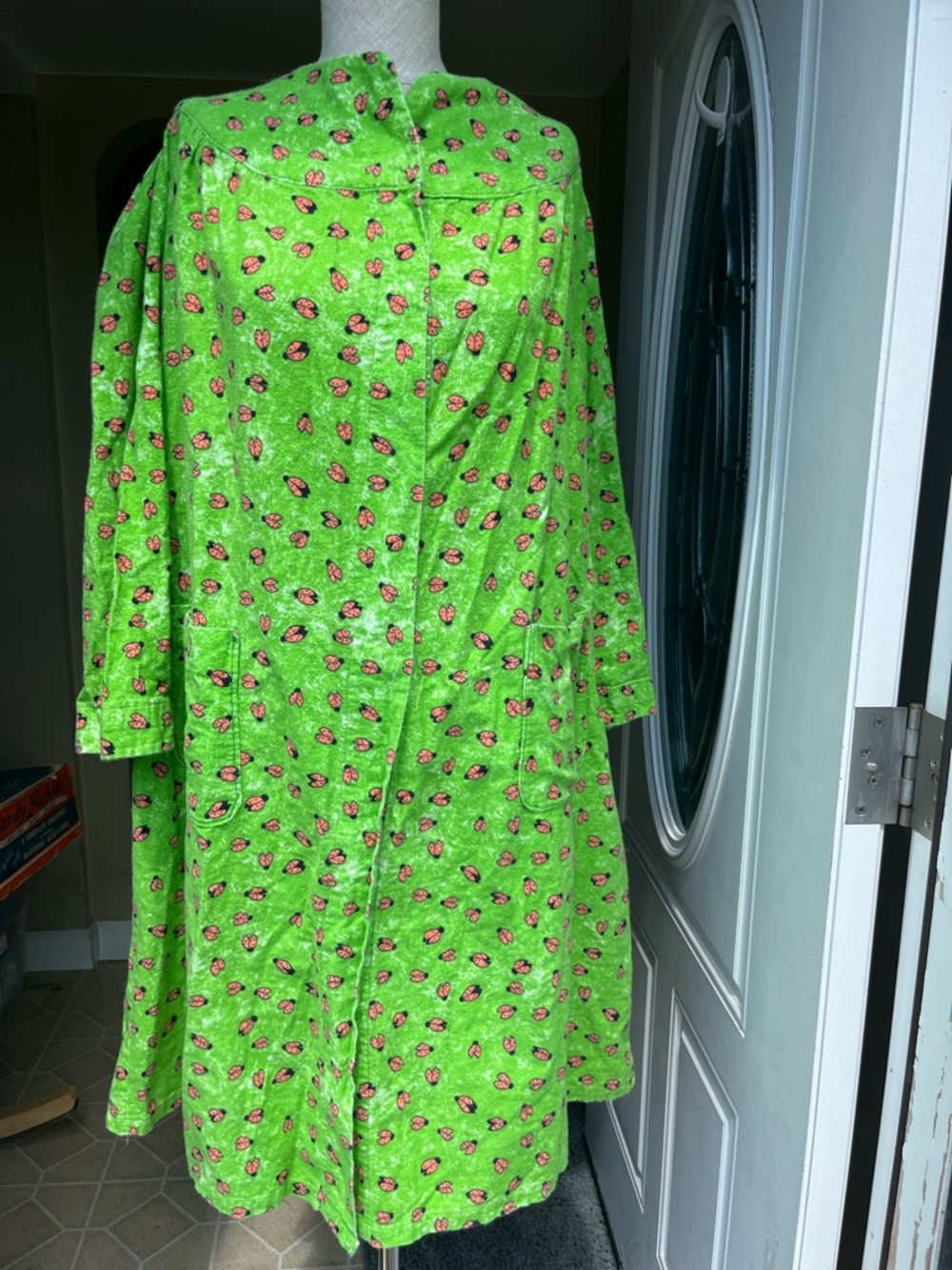 Plush Ladybug-Print Robe in Bright Green